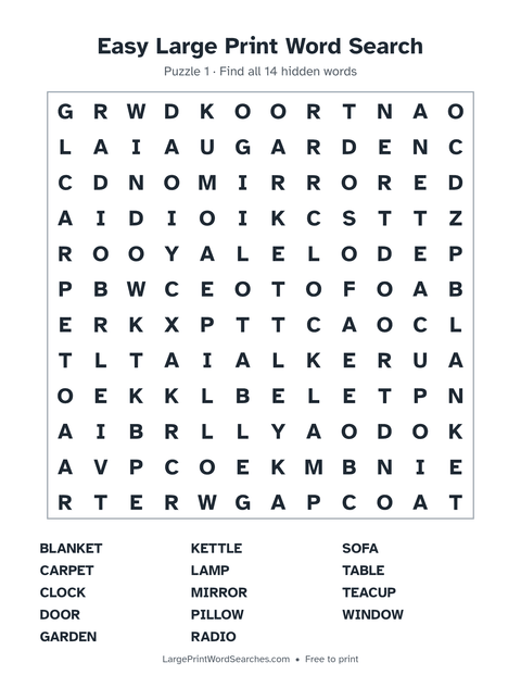 Easy word search — printable sheet preview