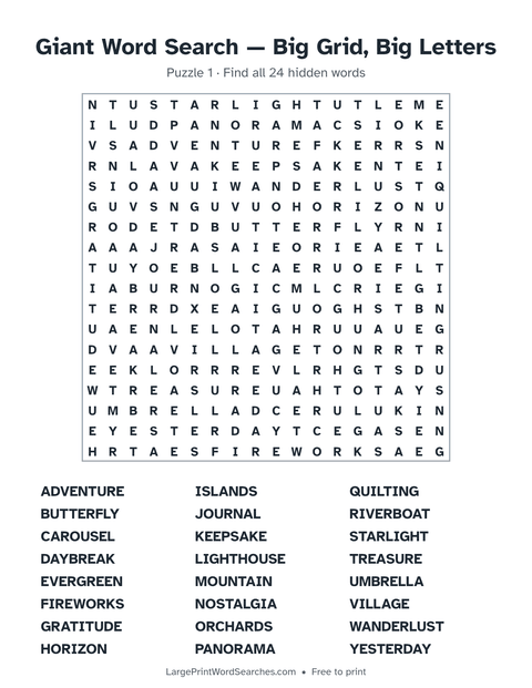 Giant word search — printable sheet preview