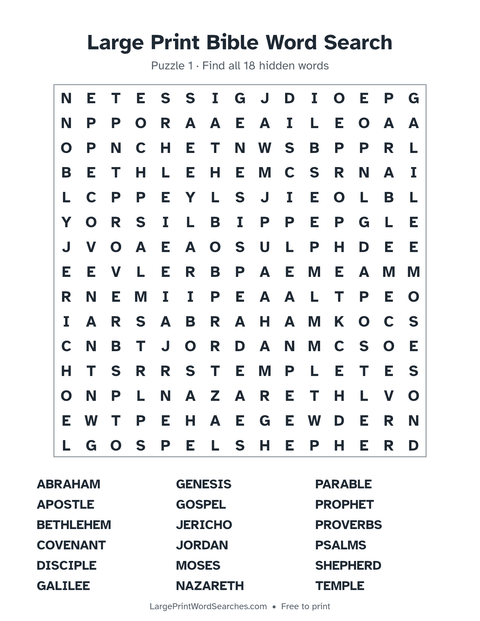 Bible word search — printable sheet preview