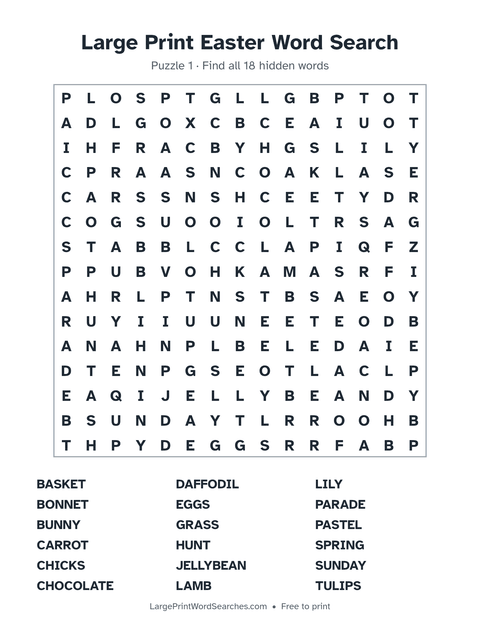 Easter word search — printable sheet preview