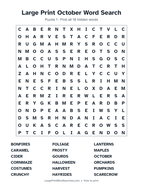 October word search — printable sheet preview